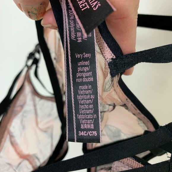 Victoria Secret very sexy unlined plunge pink floral double strap bra 34C - Picture 3 of 6